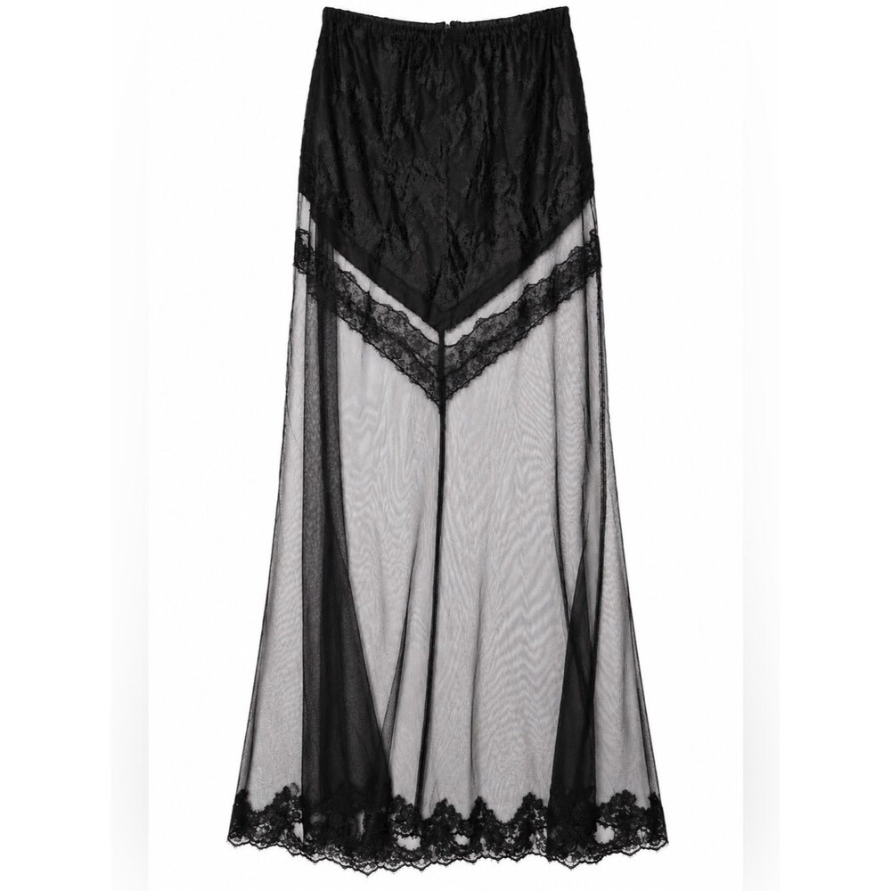 Victoria’s Secret Black Sheer Lace Maxi Skirt Y2K lingerie S